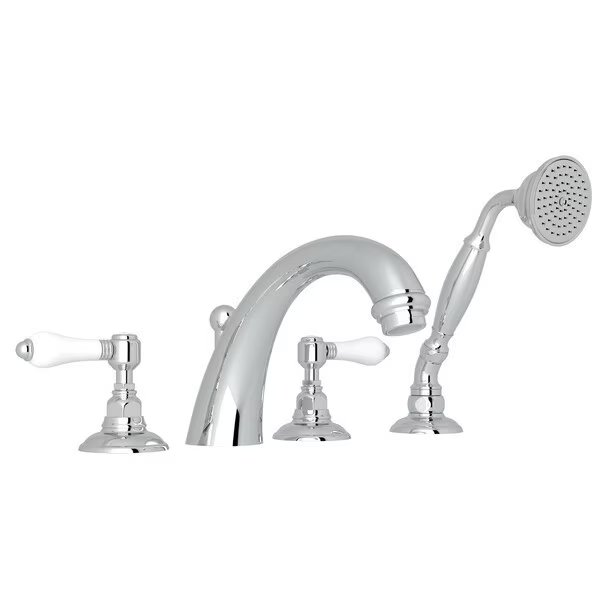 Italian Bath Four Hole Deck Mounted Tub Filler In Polished Chrome, Rohl, Mfr#: A2104LPAPC